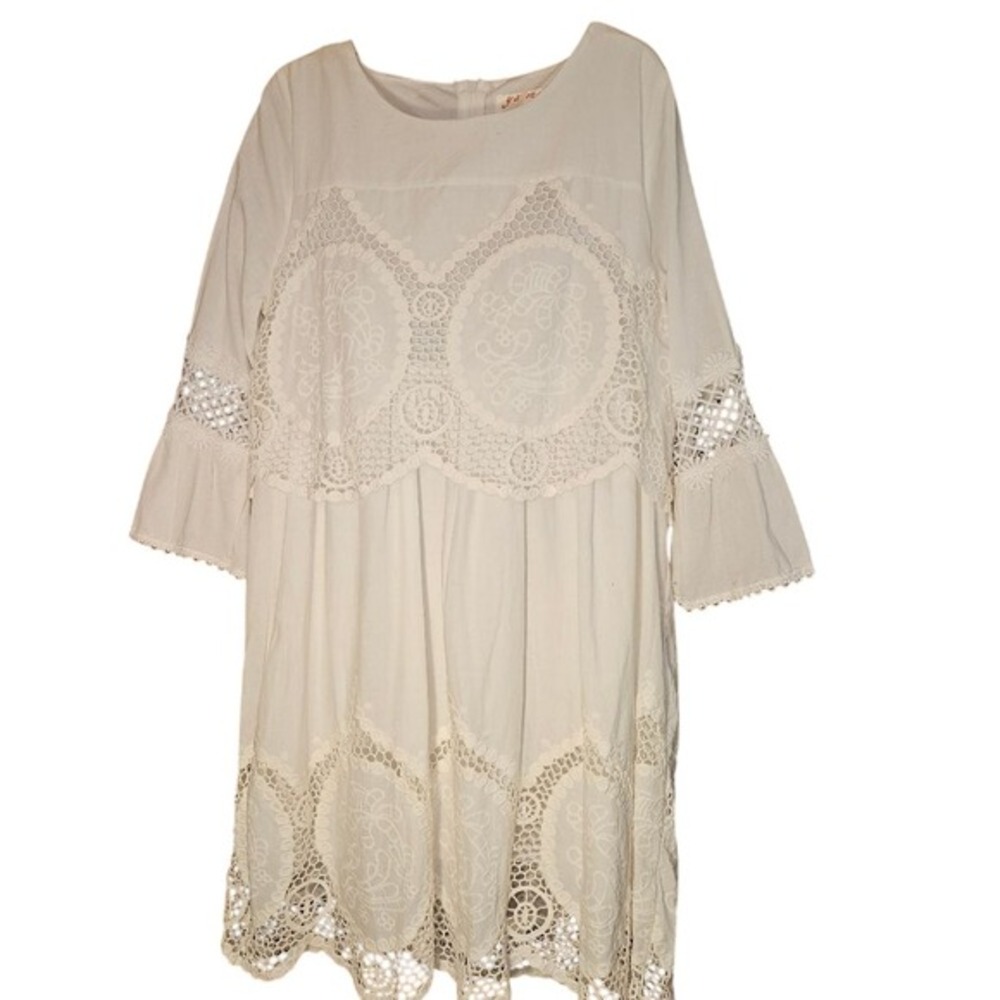 Ya-Man Womens Medium | Elegant White Lace Bell Sleeve Dress Romantic Midi‎